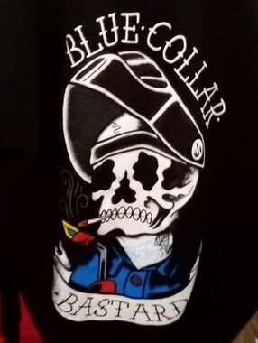 TC Black Men's Turtleneck Sweater with White Skull 'Blue Collar' Graphic